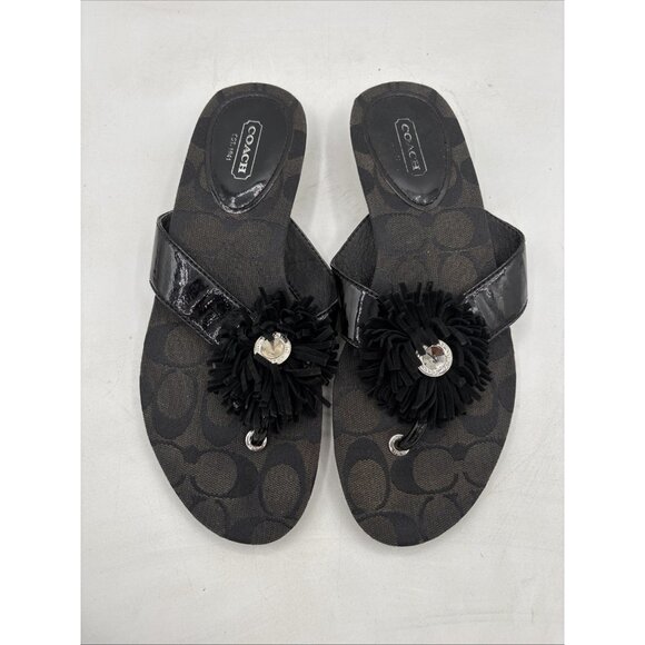 Coach Shoes - Coach black flat sandals with flower - womens 7.5